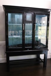 Black Lacquer Glass / Wood Display Cabinet With Plenty Of Room For Storage