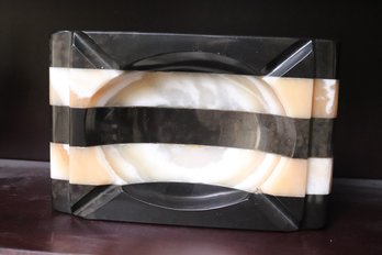 Large Vintage Polished Inlaid Marble Ashtray