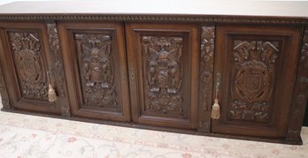 Large French Made Carved Wood Gothic Style Dark Wood Buffet Cabinet/ Server