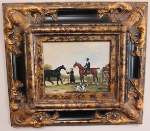 Framed Painting In Ornate Wood Frame Measures Approximately 21 W X 19 Tall. 10x8 Without Frame.
