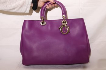Christian Dior Dark Purple Designer Handbag With Shoulder Strap And Matching Zipper Purse