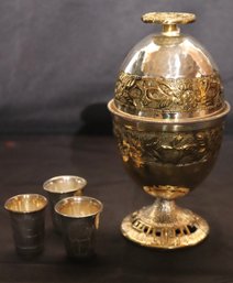 Vintage Judaica Oppenheim Etrog Box, Includes 3 Miniature Sterling Kiddush Cups