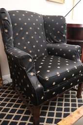 Wingback Arm Chair With Custom Black And Bronze Star Slip Cover