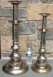 Set Of Tall Brass/chrome Metal Decorative Candle Holders Made In Italy