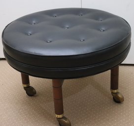 Tufted Ottoman/stool By Cap With A Vegan Leather Top With Casters