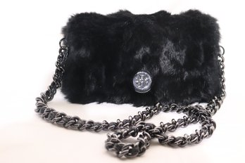 Tori Burch Rabbit Fur Handbag With Thick Chain Link Strap