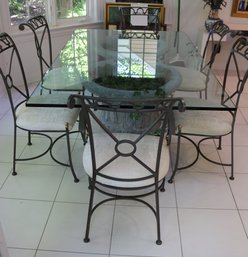 Glass Dining Table On Resin Pedestal Urns Includes 6 Heavy Wrought Iron Dining Chairs