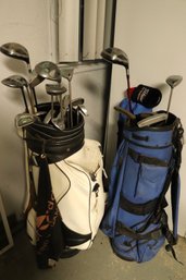 Two Vintage Sets Of Golf Clubs With Titleist Drivers, Calloway Woods And Drivers Including Golf Bags