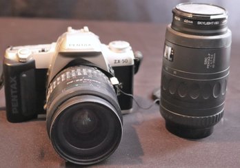 Pentax 28-80 Camera With 2 Lenses. Hoya 49 Mm Skylight Lens
