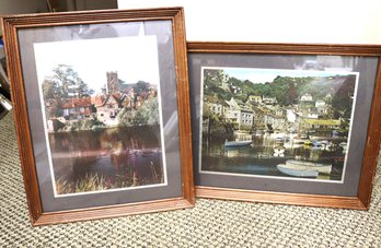 Two Photos Of European Villages & Lakes With Metallic Foil Highlights