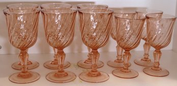Collection Of 9 Pink Swirled Wine Glasses