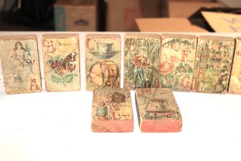 Set Of Antique Wooden Alphabet Toy Learning Blocks