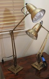 Pair Of Adjustable Industrial Style Desk/table Brass Table Lamps