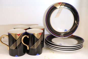Tuxedo Junction Epoch Cornucopia 251 M Dessert Set Includes 4 Mugs And 5 Plates