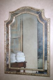 Gorgeous Carved Wood Wall Mirror In A Gilded Finish With Antiqued Silvered Style Mirror Glass, 30 X 42 Inches