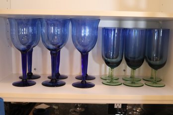 Collection Of Stylish Cobalt Blue Toned Wine Glasses, Includes 2 Stylish Sets Of 6