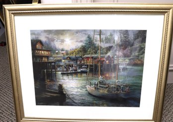 Framed Print Of Sailboat & Harborside By Nicky Boehme