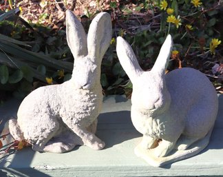 Two Outdoor Cement Garden Rabbits