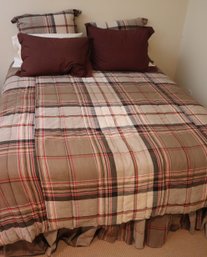 Ralph Lauren Queen Size Plaid Bedding Includes Comforter, Dust Ruffle 2 Larger European Shams And 4 Sheet Sets