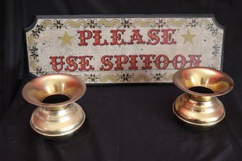 Vintage Farber Ware NY Spittoons With A Brass Finish & Stamp Includes Wood Sign Please Use Spittoon