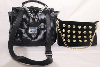 Twin Set Accessory Bag, With Large Studded Accents And Tufted Black Handbag
