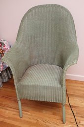 Stylish Green Wicker Accent Chair With Rolled Arms