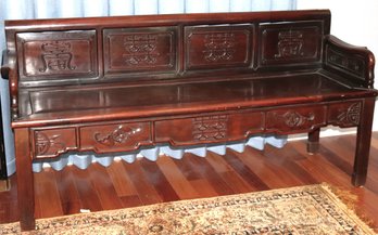 Superb Style Chinese Carved Hardwood Loveseat With Good Luck Symbols
