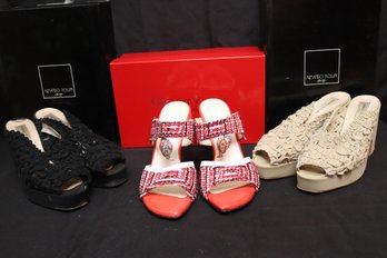Three Funky Woven Fabric Ladies Sandals/ Wedges. With Christian Lacroix.