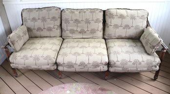 Bamboo Style Metal Frame 3 Seat Sofa With Palm Tree Design Cushions. Indoor / Outdoor Patio Furniture.