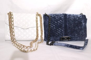 Rebecca Minkoff Blue Velvet Handbag And Cross-stitched Bag With Chain Link Shoulder Strap