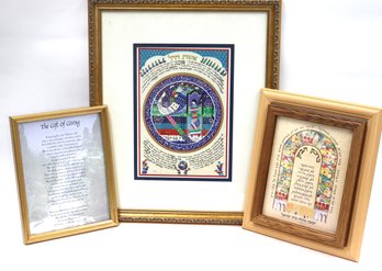 Lot Of 3 Blessings In Hebrew & English Framed
