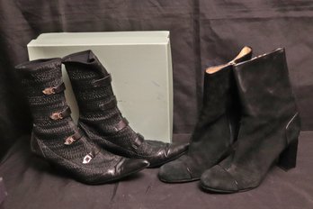 Two Pairs Of Ladies Mid-calf Booties, Sigerson Morrison 9 And Kate Spade.