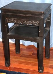 Chinese Dark Wood Carved Side Table Or Pedestal