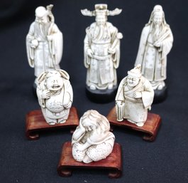 Decorative Resin Chinese Figurines Of Wise Men And Sages, On Wood Bases