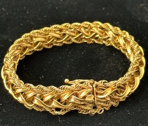 14K YG 7 Inch Loose Weave Design Bracelet With Rope Chain Piping