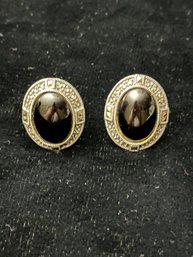 STERLING SILVER PAIR OF ONYX EARRINGS WITH MARCHSITE EARRINGS SIGNED JJ