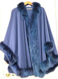 Light Purple Wool Cape With Fur Trim Made In Italy - So Chic