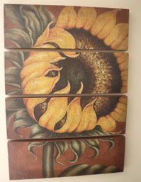 Four Panel Textured Wall Art Depicting Giant Sunflower.