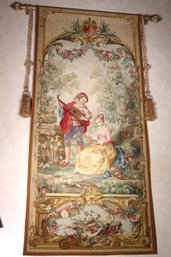 Fine Quality Vintage French Aubusson Tapestry, Tightly Woven Approximately 38 X 90 Inches Looks Signed