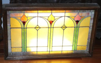 Stained Glass Panel Light Fixture In Wooden Frame
