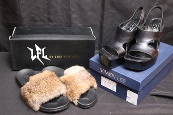 Lust For Life Fur Slides, And Vivian Lee Platform Sandals Size 38.