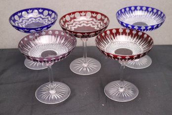 Set Of 5 Beautiful Bohemian King Louis Style Round Glass Pedestal Compote Dishes