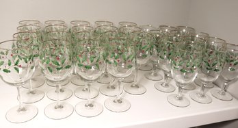 Collection Of Fine Quality Hand Painted Holiday/Christmas Wine Glasses And Water Goblets