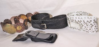 Designer Belts Includes Black Ralph Lauren With Tag, Pierced White Leather Belt, And Ethnic Style Belt