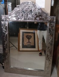 Embossed Tin Wrapped Wall Mirror Measures Approx 36.5 X 54 Inches