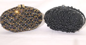 Sondra Roberts Black Beaded And Multi Toned Beaded Clutch With Chain Link Strap