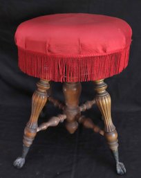 .Vintage Claw & Ball Piano Stool With Turned Wooden Legs & A Custom Upholstered Seat Cushion