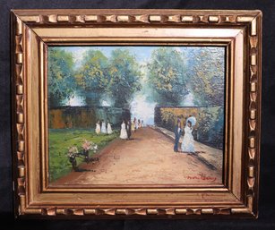 Signed Impressionist Of High Society People Walking On A Summer Day
