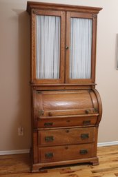 Antique Oak Secretary Desk With Ornate Pulls