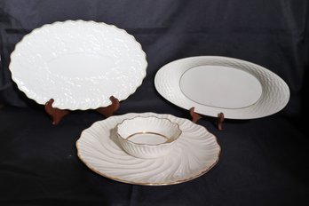 Vintage Collection Of Lenox Serving Pieces Made In The USA Including Chip And Dip Platter, Foliage Pattern And